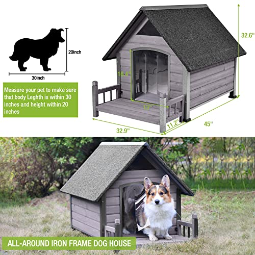 Dog House Outdoor Indoor Wooden Dog Cage with All Iron Frame Anti (45"D x 32.9"W x 32.6"H)