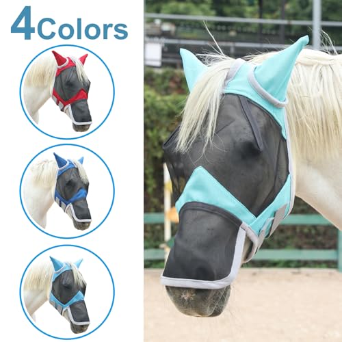 Horse Fly Mask with Ears & Long Nose (Turquoise / Pony)