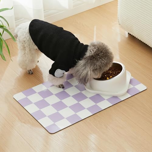 Checkered Dog Feeding Mat (19"L x 12"W / Purple)