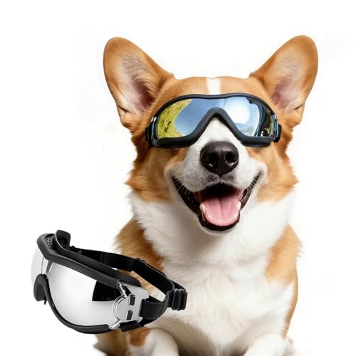 Dog Goggles for Medium Breed Pet Sunglasses Eye Protection Anti (Silver / Medium)