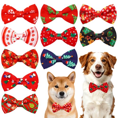 10 Pack Christmas Dog Bowties for Large Dogs Sliding on Collar (M/L)