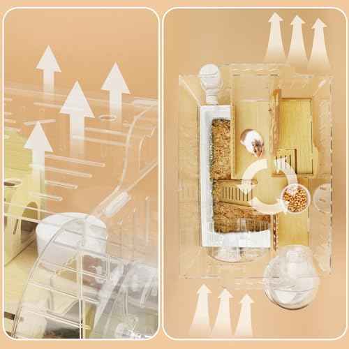 8 in 1 Clear Acrylic Hamster Cage with All Accessories (13.4"L x 10.2"W x 12.6"H / White)
