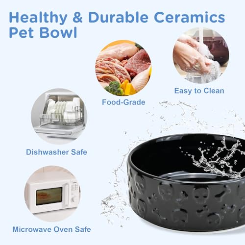 Elevated Dog Bowls Ceramic (5.1 in - 1.7 cups / Black- Skull)