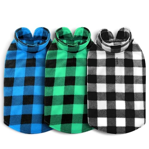3 Pack Dog Sweater Plaid Fleece Vest Puppy Shirt for Small Dogs (Large / Black & Green & Blue)