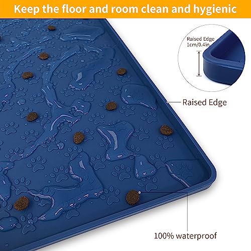 2 Pack Pet Placemat for Dog and Cat (11.8"L x 11.8"W - 2 Pack / Navy Blue)