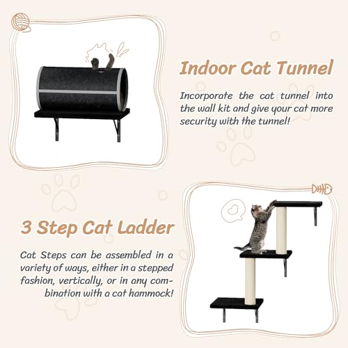 7-in-1 Cat Wall Shelves, Wall Mounted Climber Set, Classic Black (Matte Black)