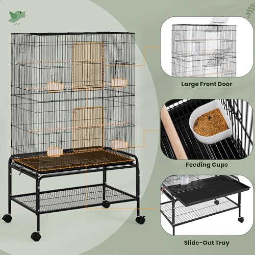 53 Inch Bird Cage with Rolling Stand for Parakeets Cockatiels