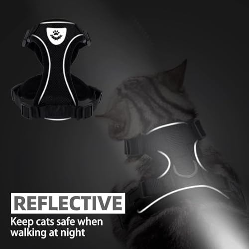 Cat Harness and Leash Set Escape Proof Reflective Cat Walking Harness Adjustable Soft Breathable Mesh Vest for Small Pets (L (NECK 14"-18", CHEST 18"-26.5") / Black)