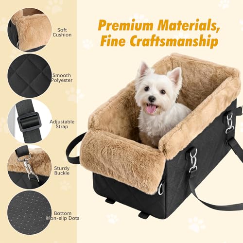 Center Console Dog Car Seat for Small Dogs&Cats Under 12 LBS (Brown)