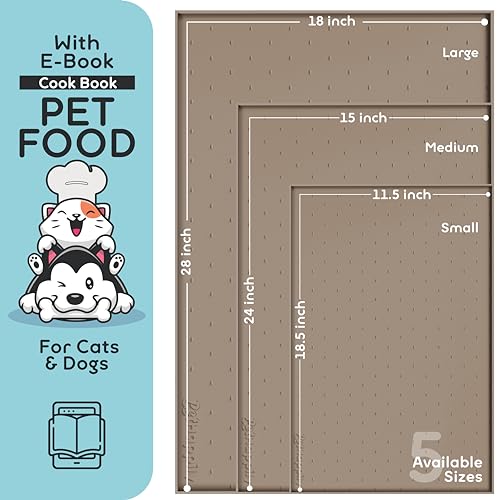 Dog Food Mat 28x18 Raised Edges Dogs Mat for Food and Water Prevent Spill (28" x 18" / Cookie)