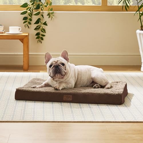 Washable Dog Bed Medium Size Dog with Comfy Sherpa (30"L x 20"W x 3"Th / Brown)
