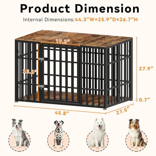 46 Inch Heavy Duty Dog Crate Furniture for Large Dogs (45.8"L x 27.5"W x 28.7"H / Black+Brown)