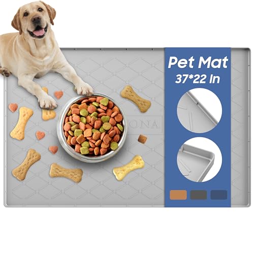 Pet Food Mat 37 x 22 in (Light Grey / 37"L x 22"W)