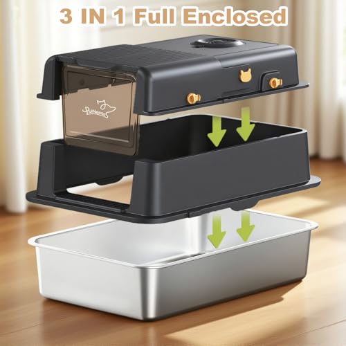 L8 Max XXXL Stainless Steel Litter Box with Lid (Black)
