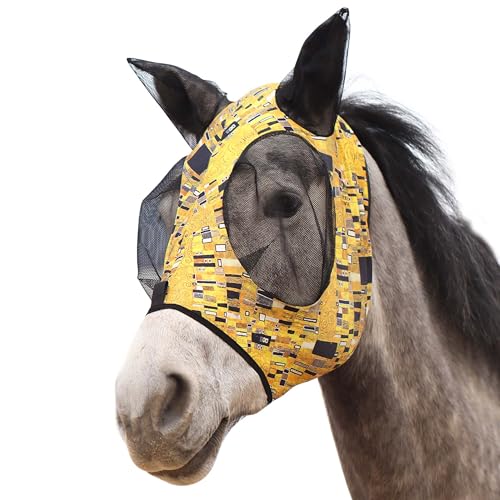 Super Comfort Stretchy Fly Mask Large Eye Space with UV Protection Soft on Skin with Breathability Golden Shape M (Medium / Golden Shape)