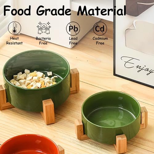 Ceramic Dog Bowl Set with Stand (Rust Green / Medium Size Dog Bowls 850ML*2)