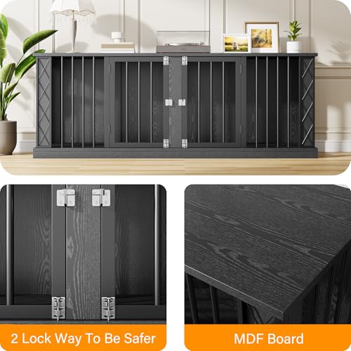 86.6" Wooden Double Dog Crate Furniture for 2 Large Dogs (Dark Black / 86.6"L x 23.6"W x 31.5"H)