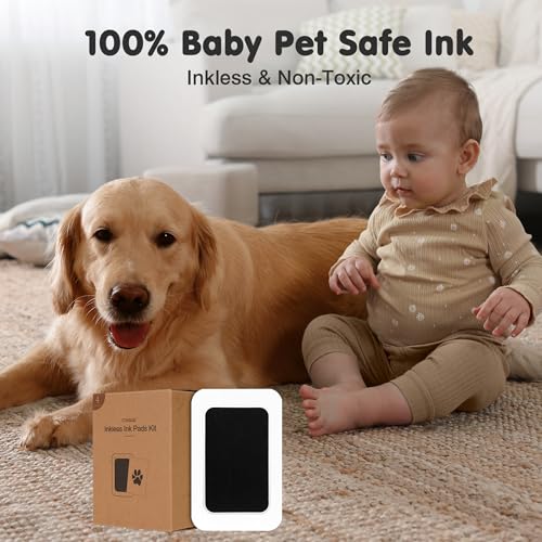Inkless Paw Print Kit for Dogs (Black Pad,Walnut Wood Frame / 4-Pack,Medium)