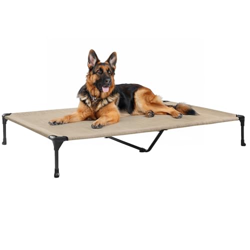 Outdoor Elevated Dog Bed Large Sized Dogs (49.0"L x 33.0"W x 9.0"Th / Beige Coffee)