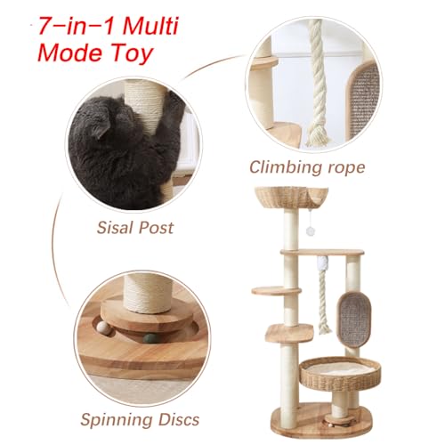 49.6in Solid Wood Cat Tree for Large Cat (49.6IN)