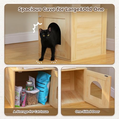 57.5" Cat Tree with Litter Box Enclosure (Beige / XL(18.9"L x 18.9"W x 57.5"H))
