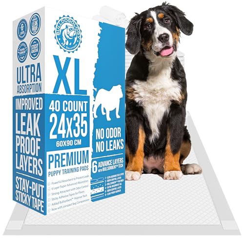 Bulldogology Pee Pads for Dogs XL with Adhesive Sticky Tape (40-Count (24x35))