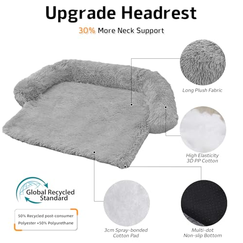 Calming Dog Bed Fluffy Plush Dog Mat for Furniture Protector with Removable Washable Cover for Large Medium Small Dogs and Cats (Grey / 41.0"L x 37.0"W x 6.0"Th)