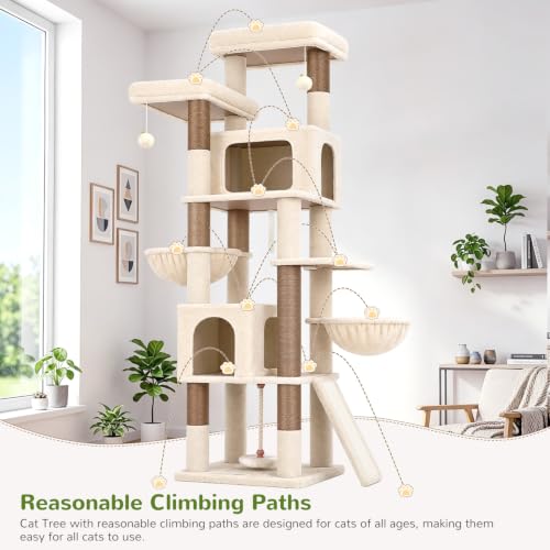75in Tall Cat Tree Tower for Indoor Cats (Beige / 75 inch)