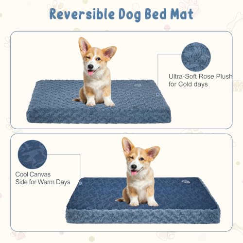 Dog Bed Mat Crate Pad Mattress (Navy/Grey / M(29"*18"*3"))