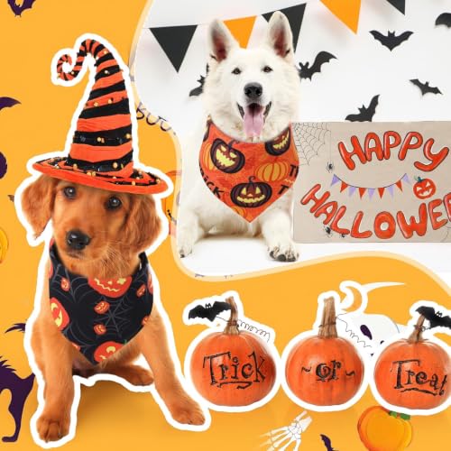 200 Pcs Halloween Dog Bandanas Bulk (Black, Orange, Purple / Halloween)
