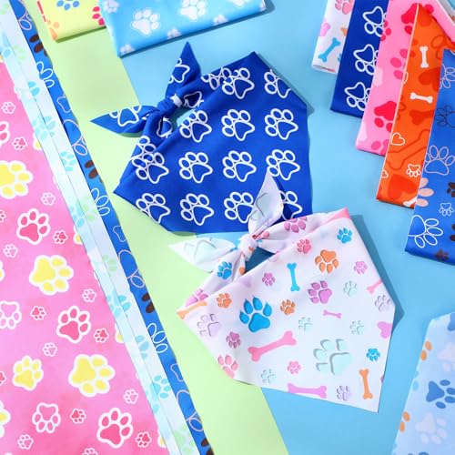 50 Pcs Paw Print Dog Bandanas Bulk for Party (Paw Pattern / 25.6 x 17.7 x 17.7 Inch)
