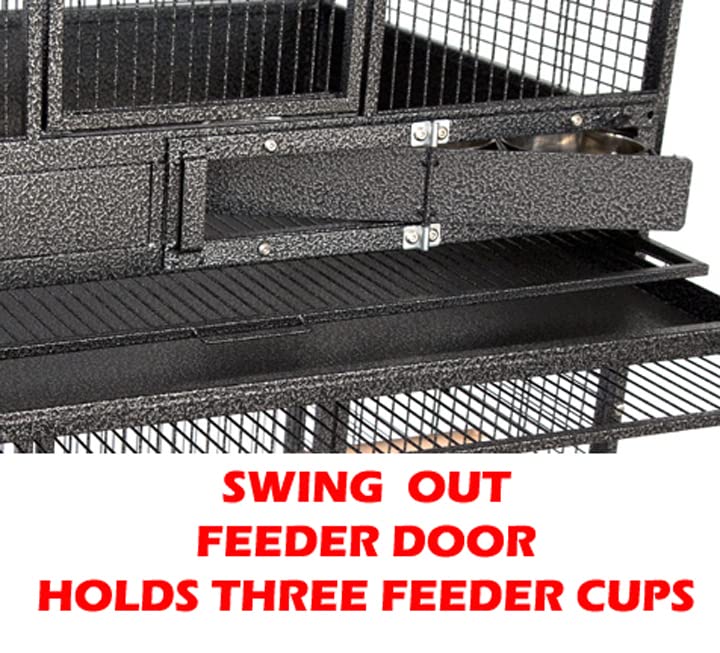 Extra Large Stackers Heavy Duty Wrought Iron Breeder Parrot Aviary Bird Breeding Rolling Cage with Side Nest Box Doors Metal Pull Out Grate and Tray (Black Vein)