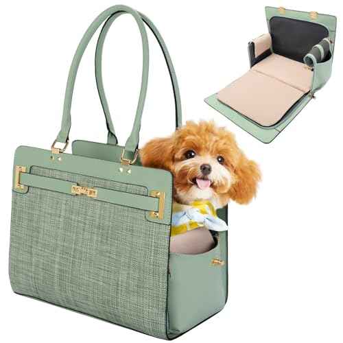 2-in-1 Stylish Dog Purse Carrier Soft-Sided Carriers Travel Tote Bag for Small Dogs Cats, Fashion Foldable Pet Bag for Puppies Small Animals with Pockets (Green, 15" L x 7.5" W x 12.2" H) (Green / 15" L x 7.5" W x 12.2" H)