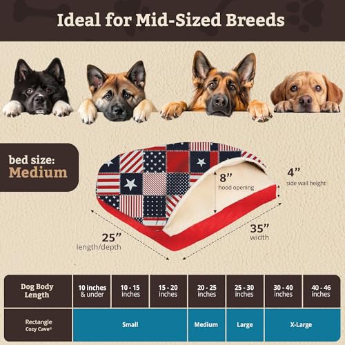 Rectangle Cozy Cave Dog Bed (Starpatch Red Diamond / Medium)