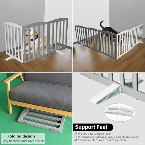 Foldable Freestanding Indoor Dog Gate for House Wood Long Pet Gates Dog Fence for Stairs Puppy Gates for Hallways (【3 Panels】60''w X 32''h)