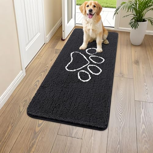 Dog Door Mat for Muddy Paws (44"X24" / Black and White)