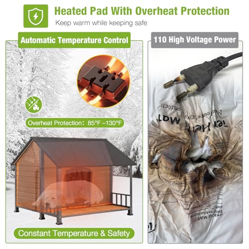 Heated Dog House for Outside Insulated Dog House Outdoor with Safe Heated Pad