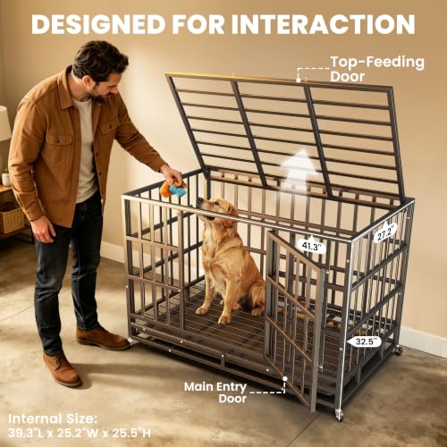 42 Inch Heavy Duty Dog Crate (Black / Medium)