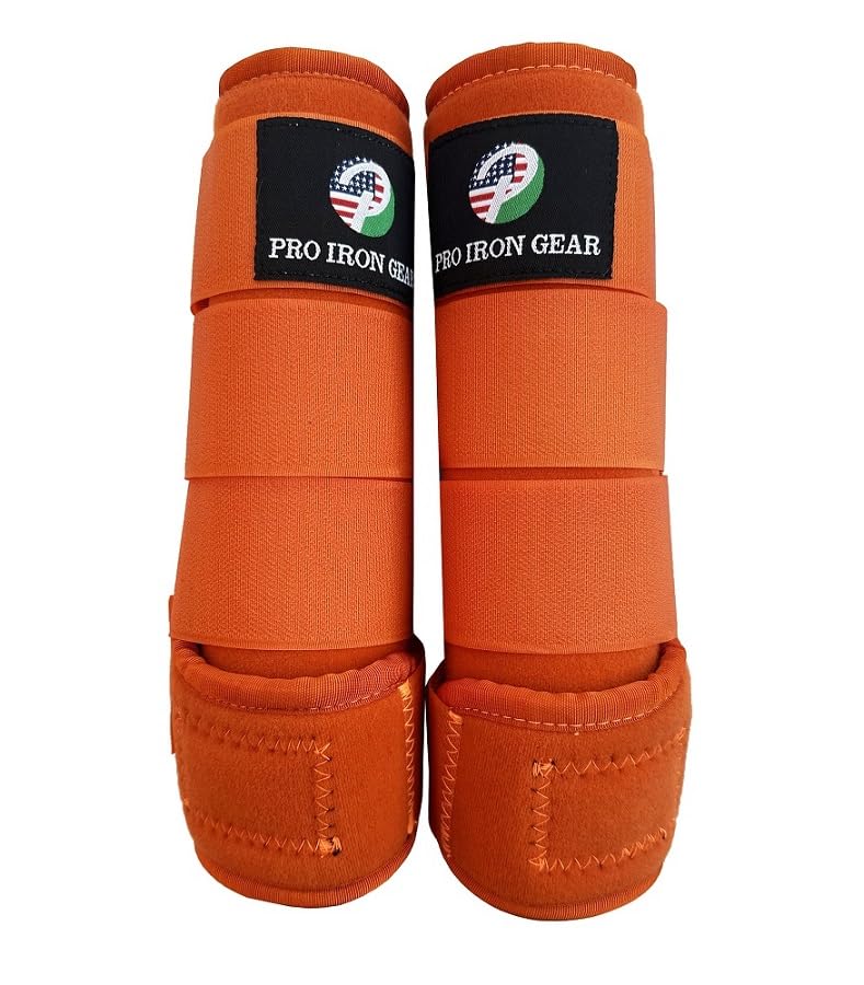 Horse Medicine Brushing Boots Leg Wraps Protection Gear Set of 2 and Set of 4 in 14 Colors (LARGE/FULL / ORANGE (SET OF 2))