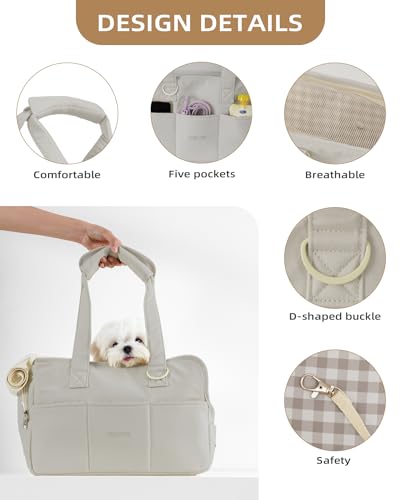 Dog Purse Carrier for Small Dogs Rabbit cat with Large Pockets (Grey / 13.6"L x 6.5"W x 10.0"H)
