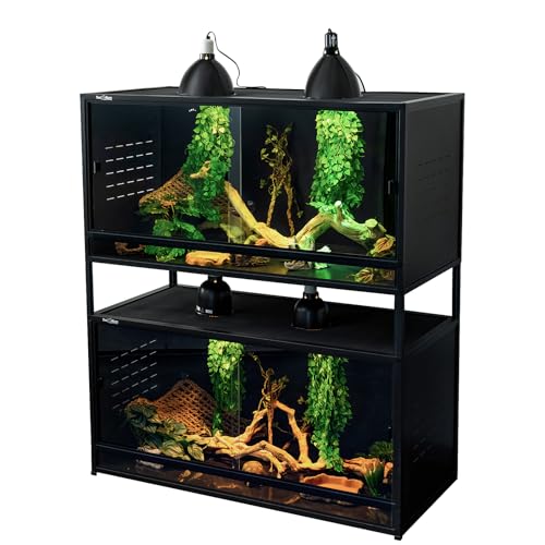 PVC Reptile Enclosure Space Efficient 44''x20''x20'' Stackable ToxiRium Large Reptile Terrarium 76 Gallons for Bearded Dragon Lizard Snake (Two 44x20x20''-76 Gallon with Kit)