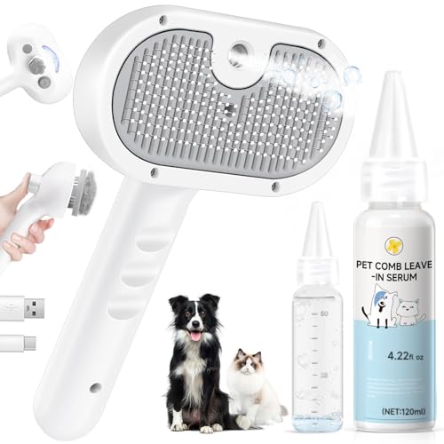 Pet Steam Brush Dog Cat 2026 New Grooming Comb for Shedding Floating Hair (Gray / 120ML)