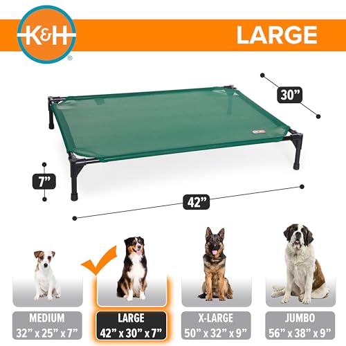 K&H Outdoor Elevated Dog Bed for Medium & Large Pets (Green Mesh / Large 42"L x 30"W)