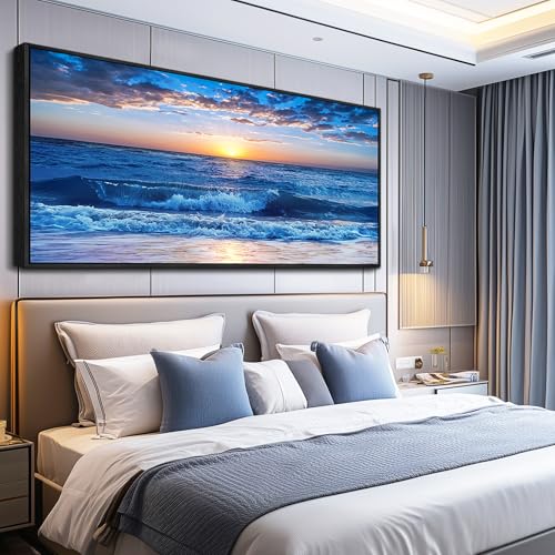 Beach Wall Art (72"L x 32"W / Blue Ocean A Black Framed)