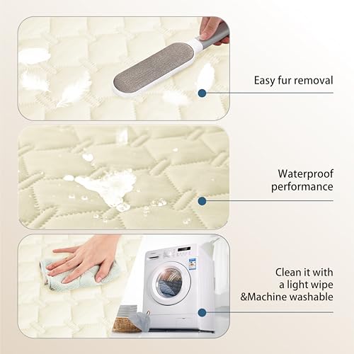 Waterproof Dog Blankets for Large Dogs (82x102 Inch (Pack of 1) / Dark Cream/Light Cream)