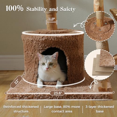 59" Modern Cat Tree for Large Cats (Brown / 59" Solid Wood Cat Tree)