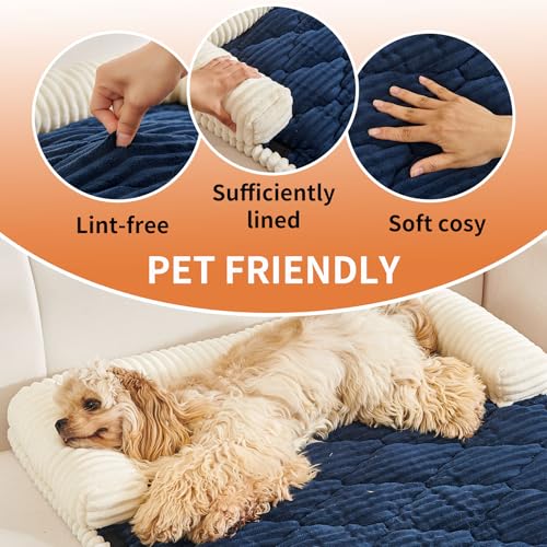 Dog Couch Bed for Small Dogs (Navy Blue / Small(27.56"L X 25.59"W X 5.5"Th))