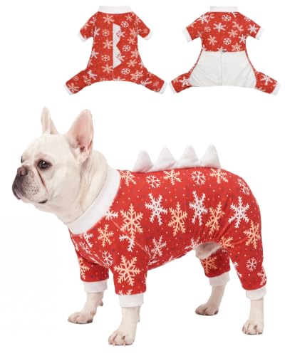 Dinosaur Costume Halloween Christmas Dog Pajamas (X-Large / Red Snowflakes)