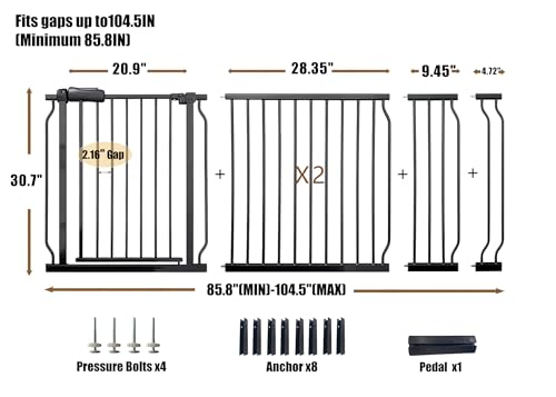 Extra Wide Baby & Dog Gate 85.8 (Black / 85.8"-105"/218-266CM)