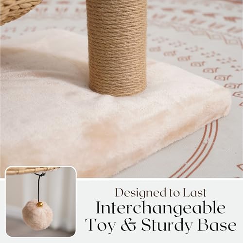 3 Level Handwoven Paper Rope Cat Basket Bed and Perch with Scratching Post (Light Brown)